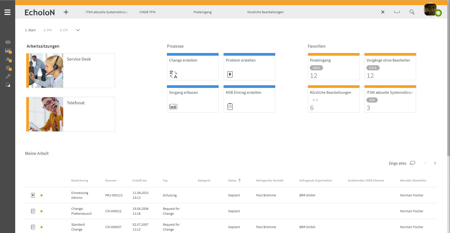 Screenshot: EcholoN Client Role: IT Service Management Start Screen